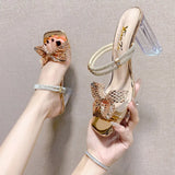 Breakj Two Wearing High-Heeled Sandals Women 2025 Summer New Water Drill Bows Coarse And Crystal And Outer Wear Cold