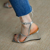 Summer Wedge Sandals Female Apricot High Heel With A Loose Cake Solid Color Hollow