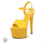 Breakj Lacquered Leather Sandals High Heels Sexy Black Waterproof Platform Hate Day High Slippers Female