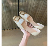 D'orsay Shoes Ladies Luxury Metal Buckle Flats Women Square Toe Ballerinas Shiny Leather Dress Slip On Office