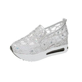 Female Wedge Shoes Sequin Mesh Breathable Shoes Women Gold Silver Platform Sneakers Women Height Increasing Wedges Shoes
