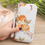 Fashion Women's Rose Print Wallet Long Handbag Fashion Wild Zipper Clutch Bag Multi-card Wallet Purse Card Holder