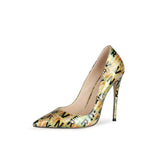 High Heels Colorful Graffiti Mirror Smooth Leather Women Shoes Pumps Pointed Toe Stiletto Heels 12cm Fashion Female