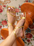 Breakj Women's Slippers Inside And Outside Wear Simple Home Pedal Fashion Comfortable Gold Tie Buckle Square Head Flat Bottom Slippers