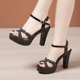 Thick-Heeled, Open-Toed Water-Drilled Sandals Women's 2023 Summer New Thick-Soled Waterproof Platform With Large-Size