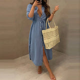 Slim Summer Women Fashion Turn-down Collar Buttons Cardigan Shirts Dress Casual Long Sleeves Solid Color Office
