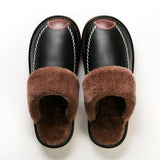 Winter Leather Slippers Bedroom Cotton Slippers Male Waterproof Thick Plus Velvet Indoor Warm House Home Slippers