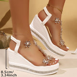 Breakj Slope And Flower Sandals Women 2025 Summer New Loose With Water Drill Loose Cake Thick-Soled Sandals