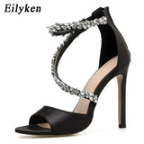 Summer Fashion High Heel 11CM Women Sandals Rhinestone Crystal Heel Ladies Shoes Zipper Design Party Open-toed