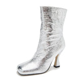 Bling bling Patent leather Women Boots Fashon Square toe High heels Slip-on Ankle boots Autumn Winter Short Boots