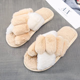 Women Slippers Faux Fur Warm Shoes Women Slip on Flats Female Floor Slides home furry slippers Indoor House Flip