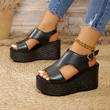 Breakj Sandals Women's Large Code 2025 Summer New Sloped Sandals High Heel Waterproof Table Buckle Women's