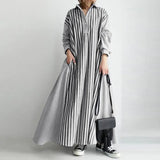 Elegant Lapel Robe Women's Autumn Sundress ZANZEA 2022 Casual Long Sleeve Maxi Vestidos Female Striped Shirt