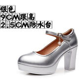 Breakj 6Cm Silver Heeled Show Shoes Thick-Singing Leather Shoes Thick-Soled Model Single-Shoe Large-Size Working