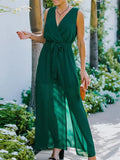 Fashion Solid Lace Up High Waist Sheer Party Dress Summer Chic Long Dress Women Summer 2022 Elegant V-Neck Sleeveless Long