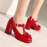 Patent Leather Dress Pumps Block High Heel for Women Chic Comfort Platform Mary Janes Closed Toe Bow Cosplay Kawaii