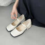 Breakj 2025 New Square Heel Mary Jane Shoes British Wind Head Black Leather Shoes Lefu Single