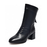 Boots Women's Autumn And Winter Style Round Head In The Middle Tube Thick-Heeled Boots Rear Zipper Fashion Boot Head Layer