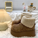 Breakj Bottom Height Snow Boots Women 2025 New Winter Plus Velvet Warm Hair Short Boots Fashion Ugly Big Head Cotton
