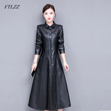 New Women Sheepskin Genuine Leather Long Jacket Thicken Coat Single Breasted Leather Trench Coat Outerwear