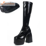 Dropship Sexy Party Elegant Chunky Platform Women Boots Great Quality Big Size 48 Walking Comfy Knee High