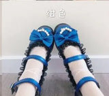 Shoes Women High Heels Pearl Lace Edge Straps Bow Cute Girls Princess Tea Party Shoes Students Lovely Shoes Size