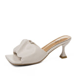 Women Slippers Pleated Summer Light Sexy Open Toe Solid Color Sandals Stiletto Heels Women Luxury Prom Woman Black
