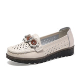 Breakj Women's Shoes Hollow Leather Women's Single Shoes Casual Mother Shoes Flowers Happy Shoes Korean Version Of The Foot Breathable Comfortable Single