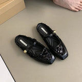 Silver Sequin Half Slipper Women's Shoes Over The 2024 Spring/summer Style French Half Shoe Slippers Women