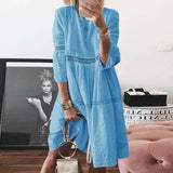 Women Autumn buttertly leaf Print long sleeves Dresses Elegant casual O Neck Knee-length Dress Summer loose Dresses
