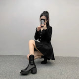 Show Thin Tall Heel Chelsea Short Boots Children Spring And Autumn Single Boots Thick Heel Martin Boots Short Leg Thick Bottom Thin