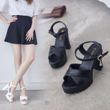 Breakj Women 2025 Summer New Korean Version Of High-Heeled Sandals One-Word Buckle Fashion Coarse Women's