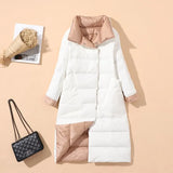 New Autumn Winter Women Double Sided Ultra Light Long Down Coat 90% White Duck Down Parkas Warm Snow Plaid