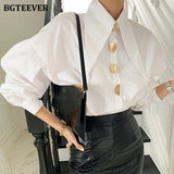 Stylish Chic Lantern Sleeve Women White Shirts Blouses Spring Buttons Loose Female Shirts Tops Elegant Ladies