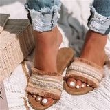 Bohemia Slippers Women 2020 Rome Woman Summer Slides Female Flats Women's Peep Toe Slip On Beach Shoes Plus Size