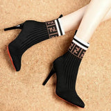 Autumn Knitting Women's Boots Winter Shoes for Women Fashion High Heels Booties Woman Thin Heels Ankle Boots Martin