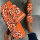 Women Summer New Fashion Print Flat Shoes Ladies Open-toe Platform Sandals Outdoor Beach Shoes Flip-flops Slide