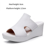 Slippers Women Chunky Summer Shoes Genuine Leather Sandals White 2023 Lady Wedges Sandals Street Style Woman