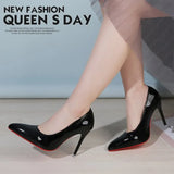 Breakj 2025 New Red-Soled High-End Temperament Single-Shoe Black Large-Size Pointed High Heels Fine Heel
