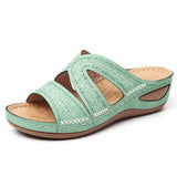 Women Summer Orthopedic Sandals Women Car Line Slides Open Toe Sandals Breathable Leather Casual Female Platform Retro