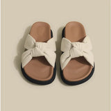 designer cross band leather knot slippers women mixed color platform sandals thick bottom summer beach slides woman