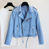 New Women Pu Leather Jacket Fashion Bright Color Black Motor Coats Short Faux Leather Biker Jackets Coat
