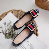 Womens Foldable Soft Ponited Toe Ballet Flats Square Buckle Comfort Slip on Flat