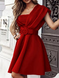 Summer Sexy Tubeless Off Shoulder Dress Women Elegant Solid High Waist Mini Skirt Party Show Fashion Belt A-Line Skirt