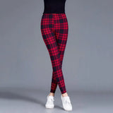 Female Fitness Leggings Women Print Plaid Leggings Lady Sexy Slim Pencil Pants Push Up Elastic Waist