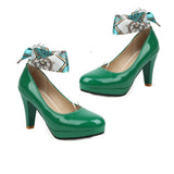 Plus Size Ladies Princess Mary Jane Shoes Slip On Casual Women OL Pumps Bowknot Flower Satin Band Party Wedding Dress Up