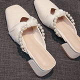 Breakj Woman Root With Home Commuting Outside Wear Slippers Pearl Color Matching Versatile Fashion Slipper