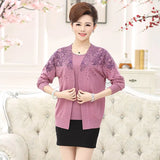 Set 2 Pieces Women Sweaters Tops Floral Tee Shirt + Blouse Suits Autumn Winter Pullovers Femme Plus Size 3XL Top
