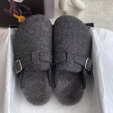 Breakj Tou Half-Drag Shoes 2024 New Gray Felt Suede And Cotton Slippers Muller