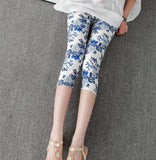 Calf-Length Floral Stripe Print Sexy Pants Black Short Capris Women Summer Leggings High